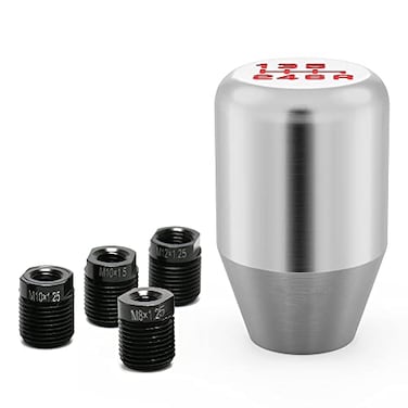 Amazing AUTO Silver 6 Speed Weighted Manual Automatic Gear Shifter Shift Knobs Lever with 4 Black Metal Adapters Fit Compatible with Manual Cars Most Automatic Cars