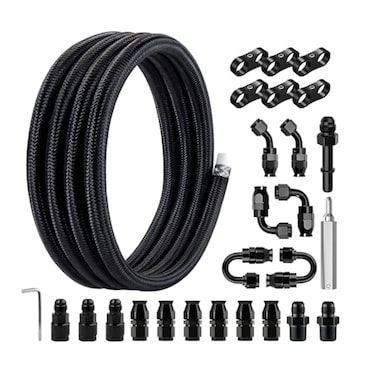 EVIL ENERGY 6AN PTFE Fuel Line KitE85 Nylon Braided Fuel Hose 10FT PTFE LS Swap EFI Fuel Line Fitting Kit AN6