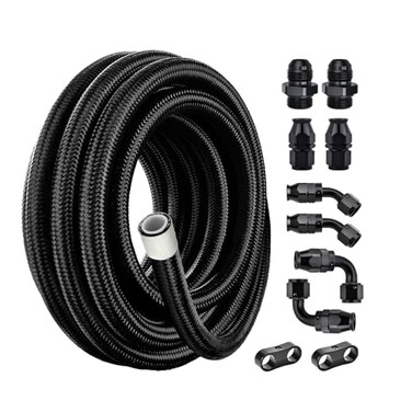 EVIL ENERGY 6AN PTFE Fuel Line Kit AN6 E85 Nylon Braided Fuel Hose kit 10FT Black PTFE Hose