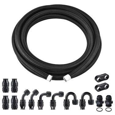 EVIL ENERGY 6AN PTFE Fuel Line Kit AN6 E85 Nylon Braided Fuel Hose kit 20FT Black