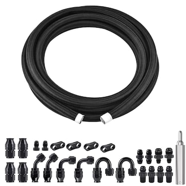 EVIL ENERGY 8AN PTFE Fuel Line Kit 20FT AN8 E85 Braided PTFE Fuel Line Kit Black Nylon 8AN Hose