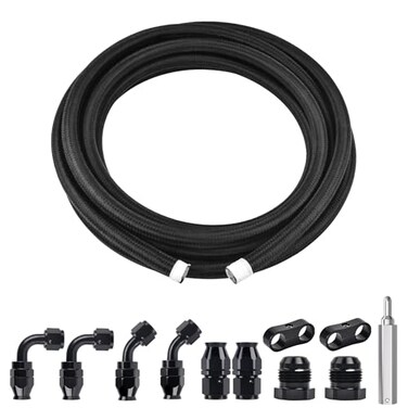 EVIL ENERGY 4AN PTFE Fuel Line Kit 10FT AN4 E85 Nylon Braided PTFE Fuel Hose Line Kit Black Hose