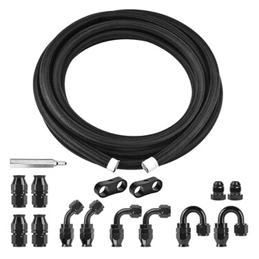 EVIL ENERGY 6AN PTFE Fuel Line Kit 16FT AN6 E85 Braided PTFE Fuel Hose Line Kit Nylon Hose Black