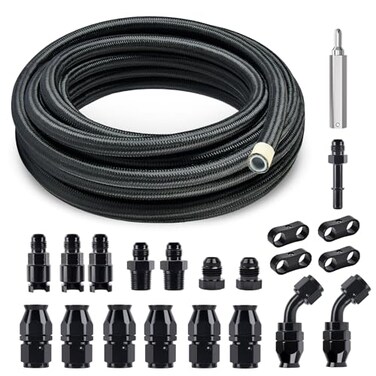 EVIL ENERGY 6AN PTFE Fuel Line Kit 25FT AN6 E85 Braided PTFE Fuel Hose Kit LS Swap EFI Fuel Line 25FT Black