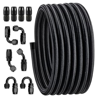EVIL ENERGY 8AN Fuel Line Kit 8AN Nylon Braided Fuel Line Hose Fitting Kit CPE 16FT Black