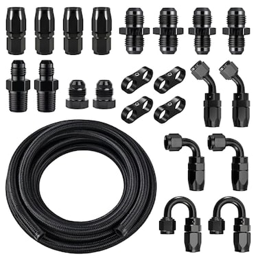 EVIL ENERGY10AN Fuel Line Kit 10AN Hose Nylon Stainless Steel Braided Fuel Line Fitting Kit CPE 16FT