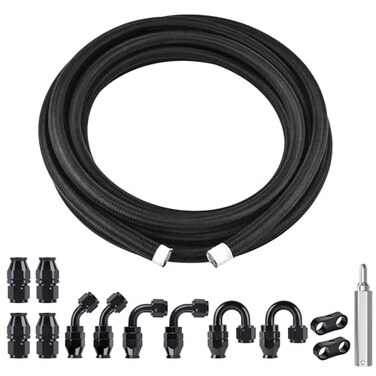 EVIL ENERGY 4AN PTFE Fuel Line Kit 16FT AN4 E85 Braided PTFE Fuel Hose Line Black Hose Kit