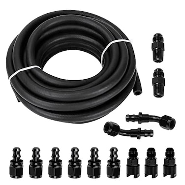 BOMLING 6AN 38 LS Swap EFI Fuel Line Fitting Kit EFI LS Fuel Injection Line NBR Rubber Fuel Hose 25FT with 14 pcs AN6 Swivel Fuel Hose Fitting Adapter Kit