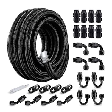 EVIL ENERGY 10AN PTFE Fuel Line Kit 33FT AN10 E85 Braided PTFE Fuel Hose Line Kit Black Nylon Hose Long 33feet