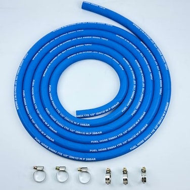 FCNFLZF 10FT Fuel Line Hose 12 inch 13mm High Pressure Hose 28Mpa 400PSI for Fuel Systems Engines Tube Hose Blue Multiple Size OptionsAttached Hose Clamp