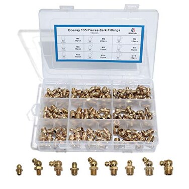 Boeray Straight and 90 Degree and 45 Degree Brass Zerk Grease Nipple Fitting Assortment Kits M6 M8 M10 135pcs