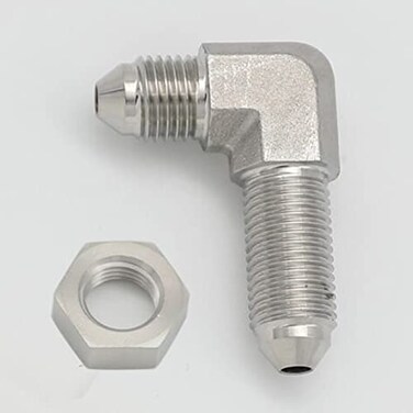 KRD PERFORMANCE Stainless Steel 3 AN Male Flare Bulkhead Union Brake Hose Fitting with AN3 Bulkhead Lock Nut 90 Degree