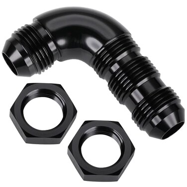 Podavelle 8AN Male Flare 90 Degree Bulkhead Full Flow Fitting Adapter with AN8 Nuts Aluminum Black