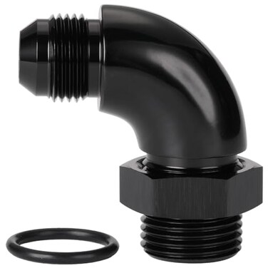 Podavelle 8AN Male Flare to 10AN 10 ORB Oring Boss 90 Degree Full Flow Fitting Adapter Aluminum Black