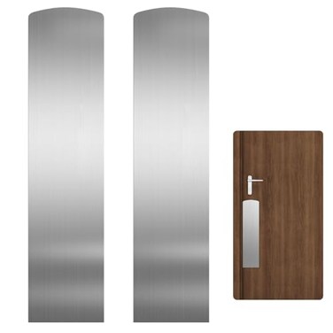 Sanbege 2 Pcs Door Scratch Protection Plate 4 x 16 Stainless Steel Push Plate Self Adhesive Kickplate for Interior Exterior Doors Brushed Nickel