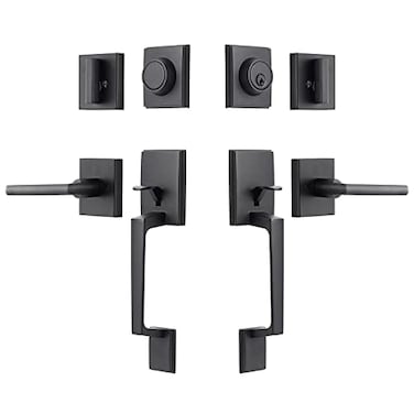 GUA OYH Double Door Handleset with Lever Matte Black Dummy Lock Set for Front or Office Doors