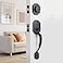 Natsukage Front Door Handle Heavy Duty Entry Lock Matte Black Entrance Set With Single Cylinder Deadbolt and Knob Handle Reversible for Right Left Handed Doors