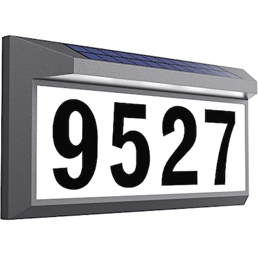 Eyrosa Solar Address Sign Lighted Address Numbers Outdoor Waterproof Illuminated LED Address Plaque House Numbers for Outside Grey