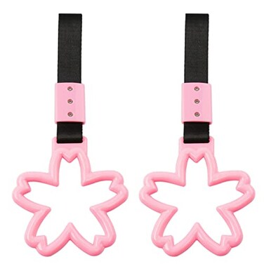Bnapott 2 Pieces Car Handle Ring Sakura Shaped Handle Hand Strap for Subway Train Bus Car Exterior Accessories and Rear Bumper Warning RingPink