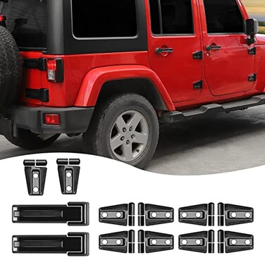 Hoolcar Door Hinge Engine Hood Hinge Tailgate Hinge Cover Trim ABS Exterior Kit Accessories Compatible with 20072017 Jeep Wrangler JK JKU Black 12PCs