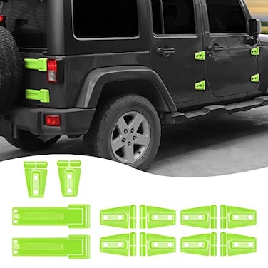 Hoolcar Door Hinge Engine Hood Hinge Tailgate Hinge Cover Trim ABS Exterior Kit Accessories Compatible with 20072017 Jeep Wrangler JK JKU Light Green 12PCs