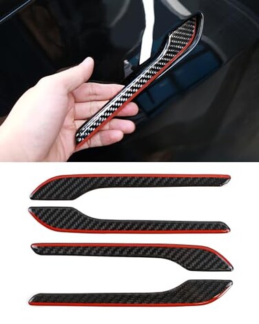 KKTR-CAR KKTRCAR Door Handle Cover Real Glossy Carbon Fiber Door Handle Trim Protector Set Compatible with Tesla Model yModel 3 20172025 Black and red with drip 4 Pieces