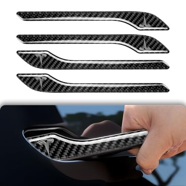 Powlamks Polwlamks 4 Pack Door Handle Cover Fits Model YModel 3 Real Carbon Fiber 3D Handle Cover Sticker Tesla Door Handle Protector Wrap Covers with 3M SelfAdhesive Backing Tesla Exterior Accessorie
