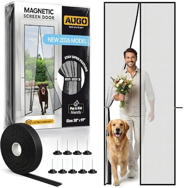 AUGO Magnetic Screen Door Self Sealing Heavy Duty Hands Free Mesh Partition Keeps Bugs Out Pet and Kid Friendly Patent Pending Keep Open Feature 38 Inch x 97 Inch
