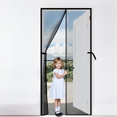 MAGZO Magnetic Screen Door Grey Fits 30 x 80 Door ScratchProof Polyester Keep Annoying Creatures Out Pet Friendly Mesh Easy Install with Strong Adhesive HookLoop Enjoy SunshineFresh Air Flow