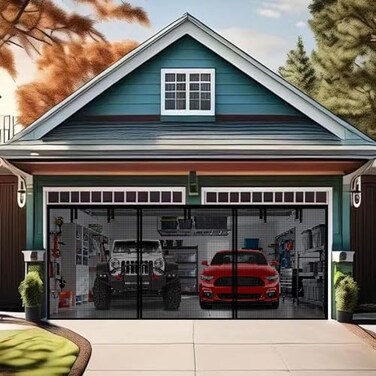 YoFuZiHu Premium Garage Door Screen for 2 Car Garage 18x7ft Durable Heavy Duty Fiberglass Screen Mesh with Hook Loop Tapes Strips Doors Screen with Powerful Magnets Easy Assembly 18x7 Black