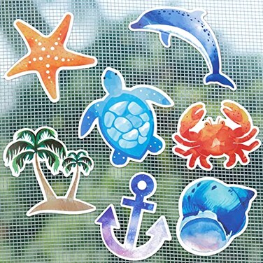 Flutesan 7 Set Ocean Screen Door Magnets Decorative Double Sided Magnetic Sticker Turtle Palm Tree Starfish Conch Crab Dolphin Anchor Flexible Patio Screen Saver Keep People Pet Sliding Doors Safe