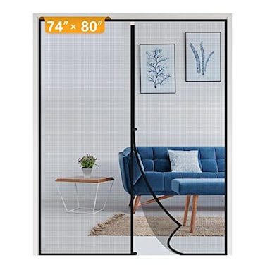 Yotache Magnetic Screen Door fits 74x80 Doors Screen Size 76x81 HighDensity Fiberglass Mesh with Powerful Magnets Windproof Hasp for French FrontBack Sliding Doors Black
