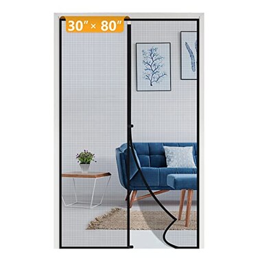 Yotache Fiberglass Magnetic Screen Door Fits Door Size 30 x 80 Screen Size 32 x 81 DoubleSewed CloseStitching Top AntiTear Heavy Duty with Full Frame HookLoop Strip Black