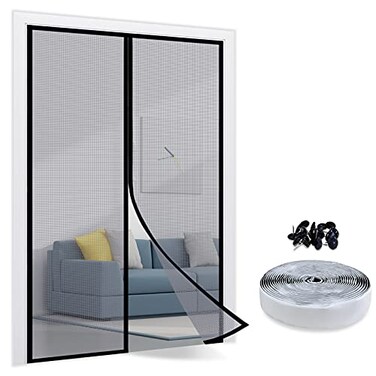 TheFitLife Fiberglass Magnetic Screen Door Heavy Duty Mesh with Full Frame Hook and Loop Powerful Magnets That Closure Automatically Door Screen Mesh Net