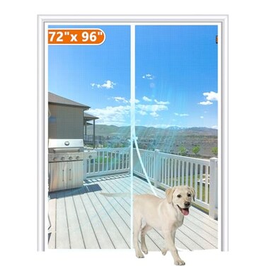 MAGZO Magnetic Screen Door Fit Door Size 72 x 96 Inch Screen Size 74 x 97 Polyester Sturdy Mesh with Heavy Duty Full Frame Hook LoopWhite