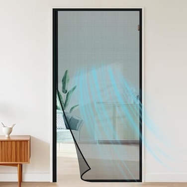 MAGZO Magnetic Screen Door Fits Door Size 38 x 82 Inches Screen Size 40 x 83 Inch Reinforced Side Opening Mesh Curtain Polyester Heavy Duty Screen with Full Frame HookLoopBlack