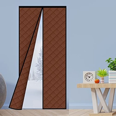 Veanusiver Magnetic Thermal Insulated Door Curtain Thickened PU Material Hands Free Automatic Closing Durable Windproof Waterproof Door Screen Fits Door Size up to 36 x 82 Brown