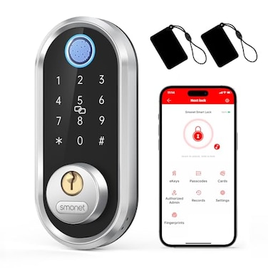 SMONET Smart Deadbolt Fingerprint Electronic Deadbolt Door Lock with KeypadBluetooth Keyless Entry Front Door Digital Keypad App Control Ekeys Sharing App Monitoring Auto Lock for Homes and Hotel