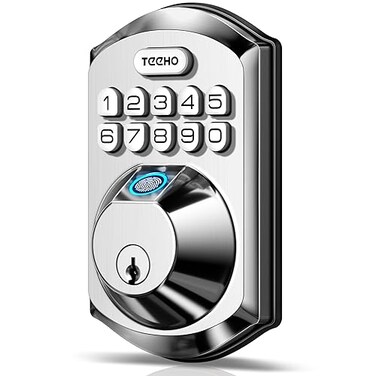 TEEHO TE002 Fingerprint Door Lock Keyless Entry Electronic Keypad Deadbolt with 2 Backup Keys Auto Lock Easy Installation Smart Locks for Front Door Satin Nickel