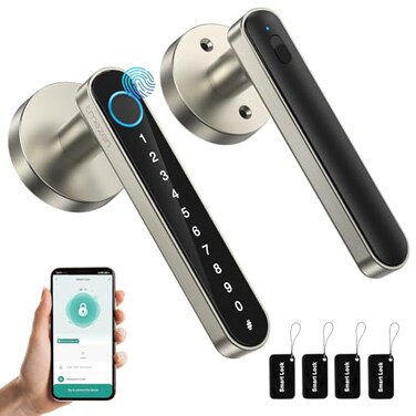 TMEZON Smart Door Lock Fingerprint Keyless Entry Door Lock with Handle APPIC CardsCodesKeysFingerprints Biometric Electronic Keyless Entry Lock for Bedroom Home Hotel Office