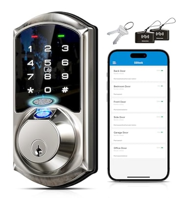 Veise VE07 Fingerprint Smart Door Lock 7in1 Keyless Entry Deadbolt with App Control Electronic Digital Touchscreen Keypad Biometric Smart Locks for Front Door Auto Lock Satin Nickel