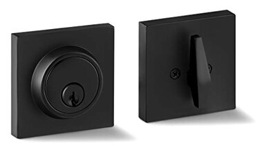 Berlin Modisch Single Cylinder Deadbolt Lock Slim Square for Front Door Modern Contemporary High Security Heavy Duty Iron Black Finish