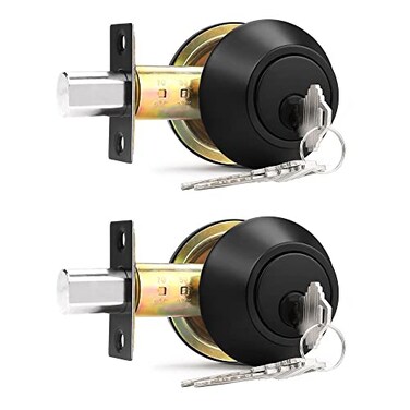 Probrico Double Cylinder Deadbolts Flat Black with Different Keys Keyway Handleset 3 Keys Interior Exterior Door Hardware for Entrance Lock and Front Gate 2 Pack