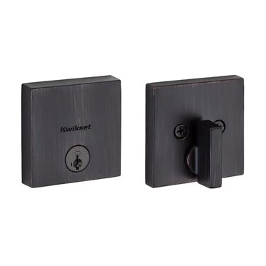Kwikset Downtown Deadbolt Lock Venetian Bronze Square Exterior Keyed Front Entry Door Pick Resistant SmartKey Rekey Security Single Cylinder Dead Bolt with Microban Protection