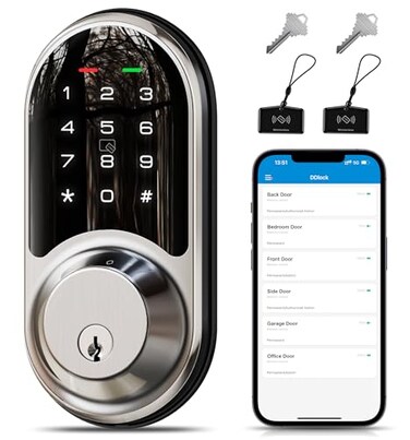 Veise RZ06 Smart Lock for Front Door with App Control Keyless Entry Electronic Digital Deadbolt with Touchscreen Keypad Set Smart Deadbolt Auto Lock Easy Installation Satin Nickel