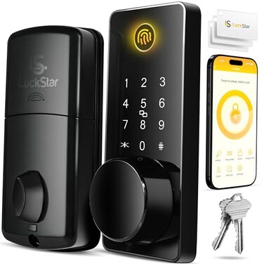 LOCKSTAR Smart Door Lock Keyless Entry Deadbolt Door Lock Multiple Entry Methods APP Fingerprint Touch ID Keypad Code Card FOB Traditional Key Smart Home Devices