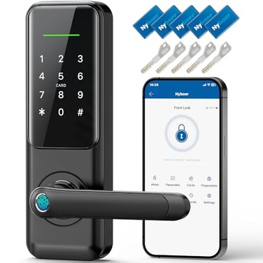 Nyboer Fingerprint Smart Door Lock with Handle Keyless Entry Keypad Lock for Front Door Electronic Digital Lock Lockset Replacement for Exterior Doors