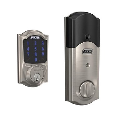 Schlage Connect Smart Deadbolt Lock with Touchscreen Keypad Keyless Front Door Entry ZWave Plus Compatible Satin Nickel BE469ZP CAM 619