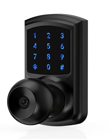 HIDALIFE Keyless Entry Door Lock with Code Keypad Door Lock with Handle Touchscreen Door Knob with Keypad Electronic Door Lock AutoLock Matte Black HL668K 1pack