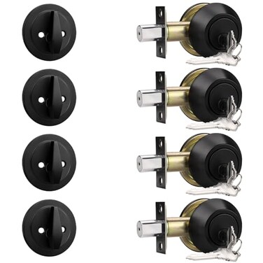 Probrico 4 Pack Black Single Cylinder Deadbolt Lock Set Keyed One Side Door Lock for Exterior and Interior Door All Keyed Alike
